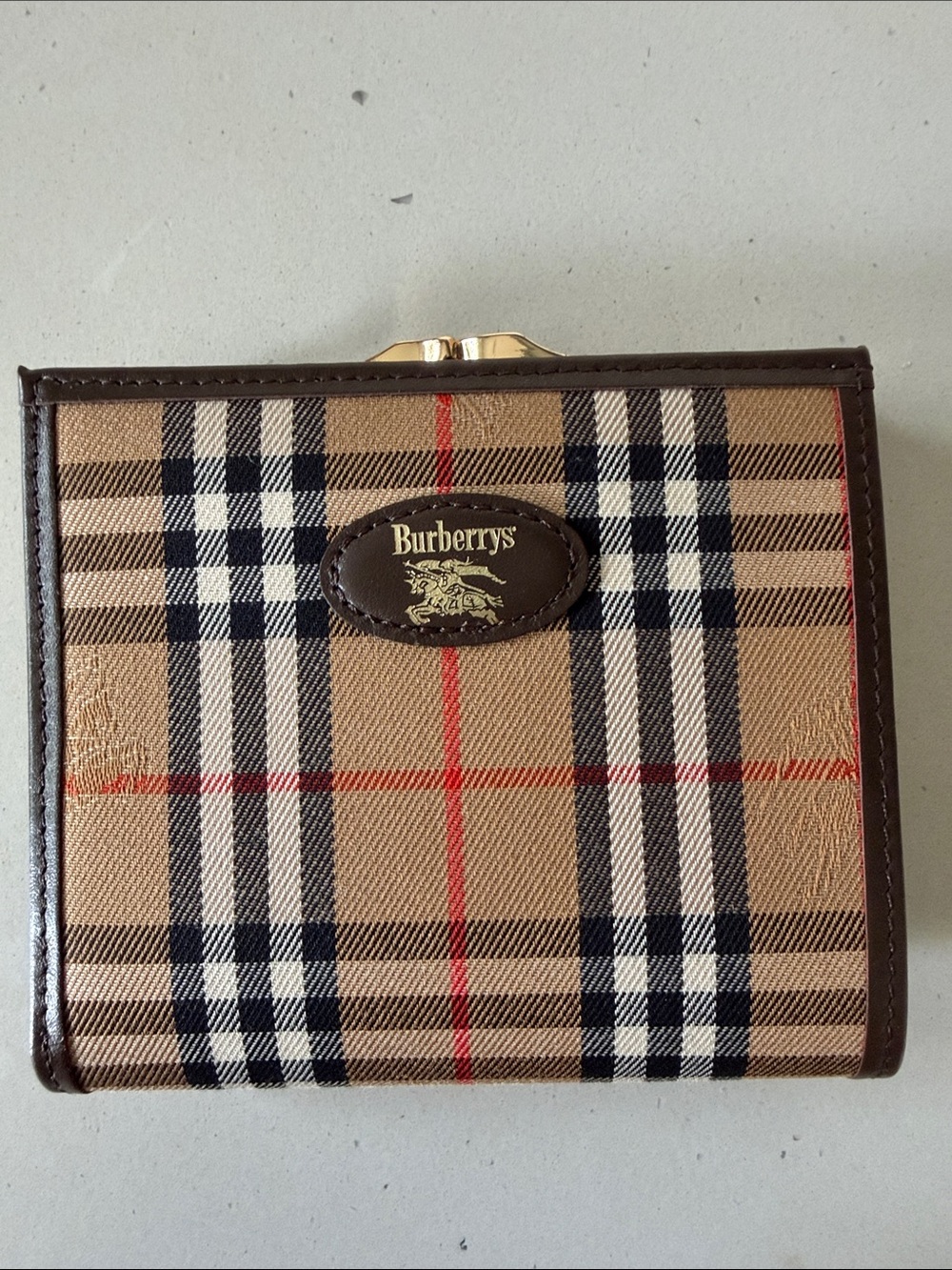 Burberrys Vintage Check Wallet in Tan, Black, Red